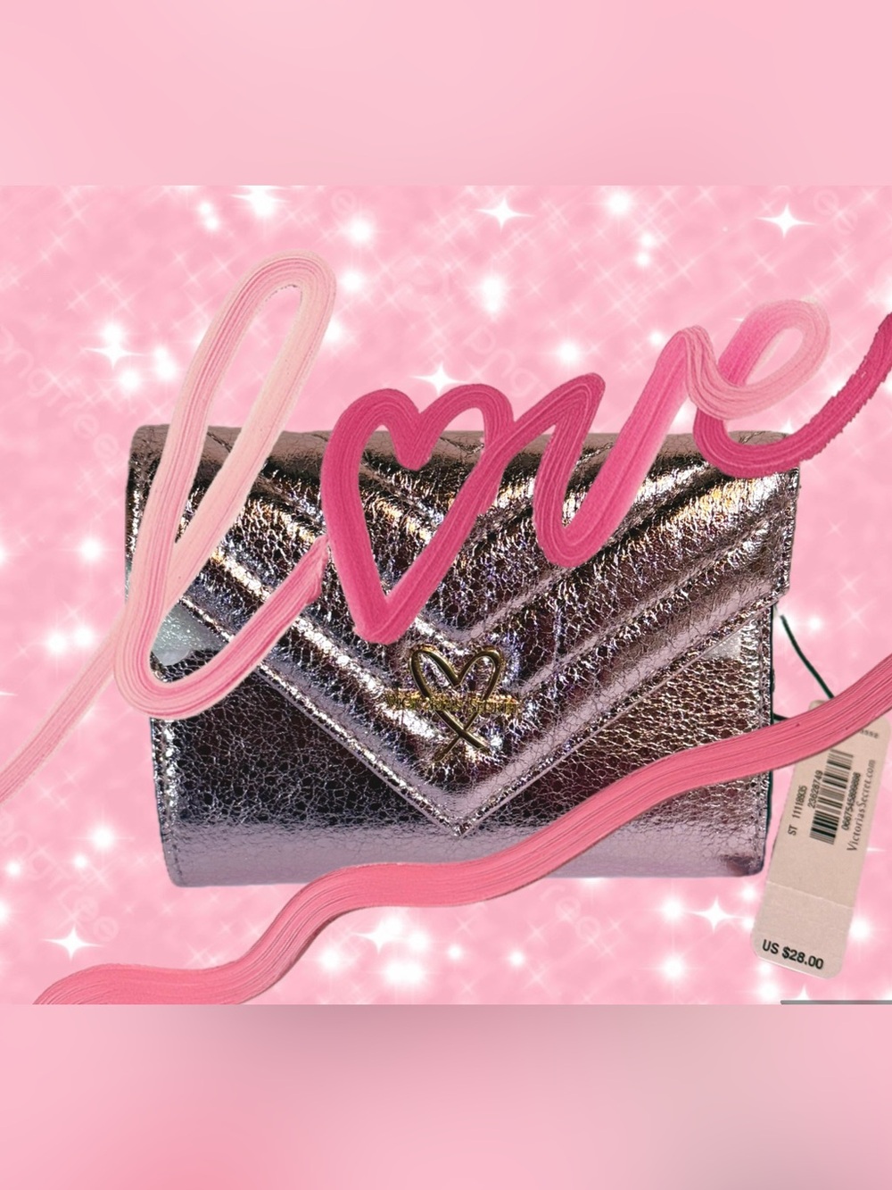 Victoria's Secret Metallic Sparkly Pink Tri-Fold Wallet NWT Beautiful Ltd Ed
